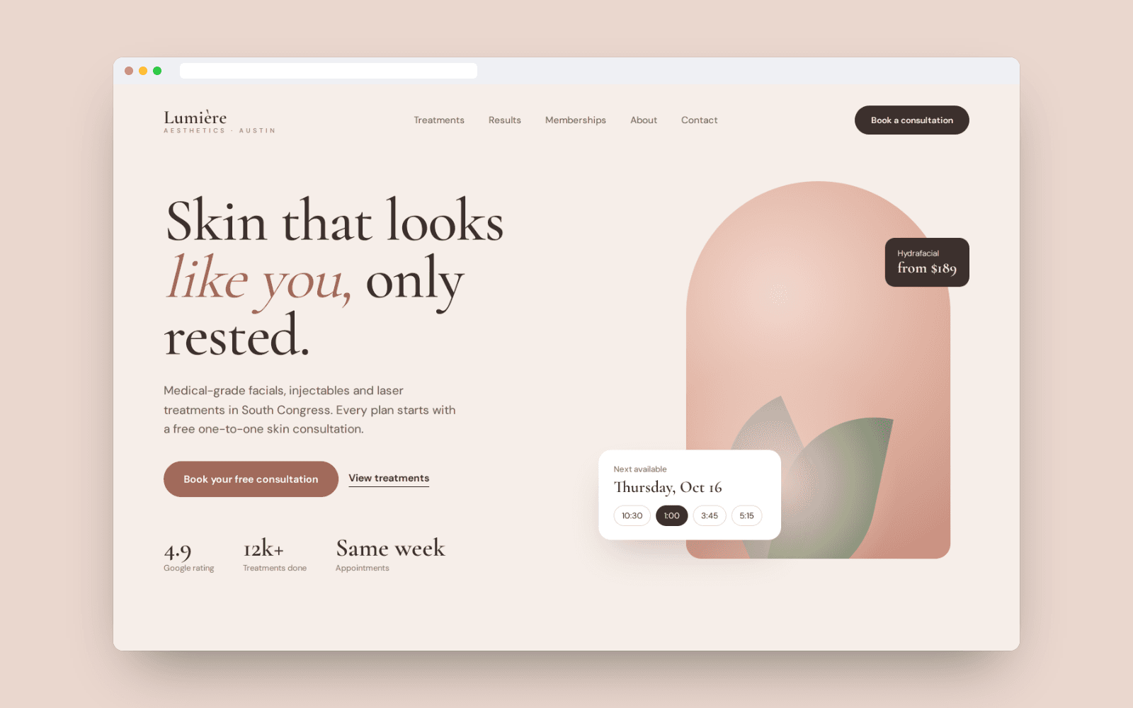 Lumière Aesthetics website concept